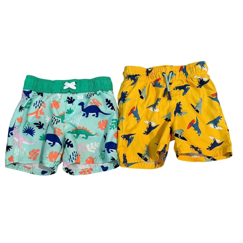 Cat & Jack Yellow Mint & Dinosaur Kids Swim Trunks-Bundled 18M